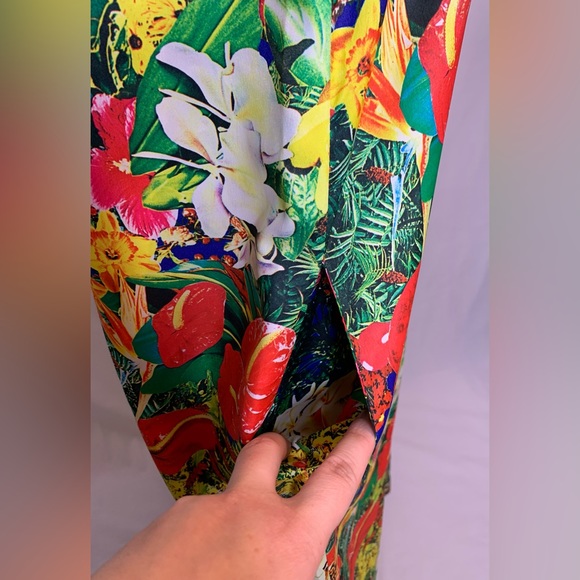 Vintage Floral Maxi Dress XL colorful Hawaiian 2 piece set high neck cutout neck - Picture 3 of 16